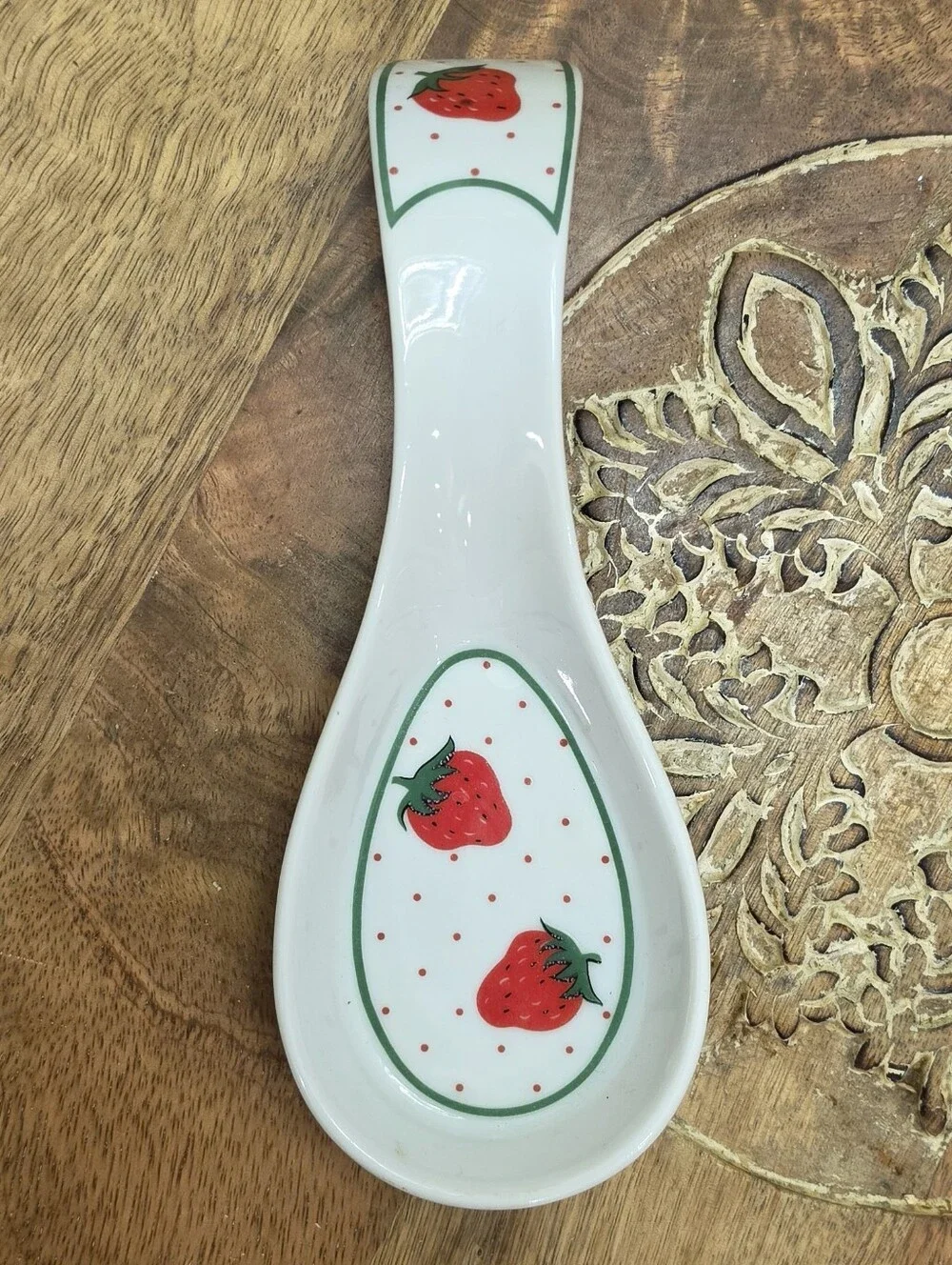 Vtg Reston Lloyd Strawberry Ceramic Spoon Rest Japan Utensil Holder Retro 70s 80